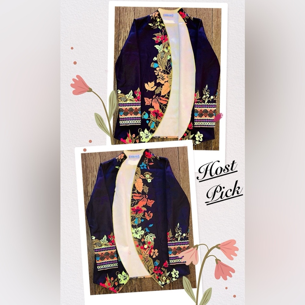 •Black Blazer with vivid patterns throughout